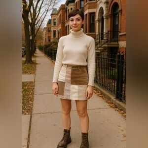 Anthropologie Pilcro Letterpress Corduroy Patchwork Skirt Women’s 10 Quilt Beige